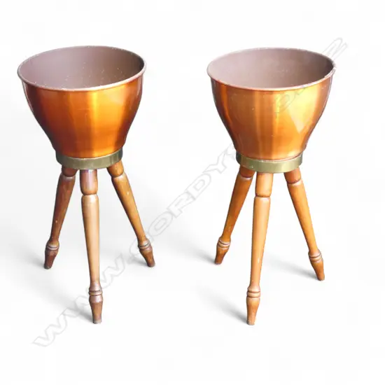 PR RETRO ALUMINIUM BRASS & WOOD  PLANTER STANDS H630MM
