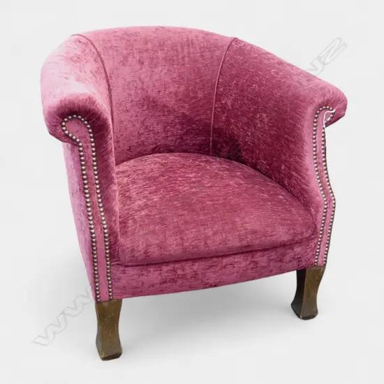 VINTAGE c.1930s TUB CHAIR; Very recently reupholstered with new spings