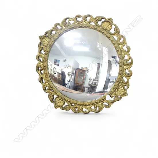 VINTAGE GILT FRAMED CIRCULAR CONVEX GLASS MIRROR DIA670MM