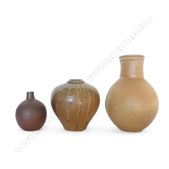 3 UNMARKED POTTERY VASES - JAPANESE? H.340, 220, 170mm