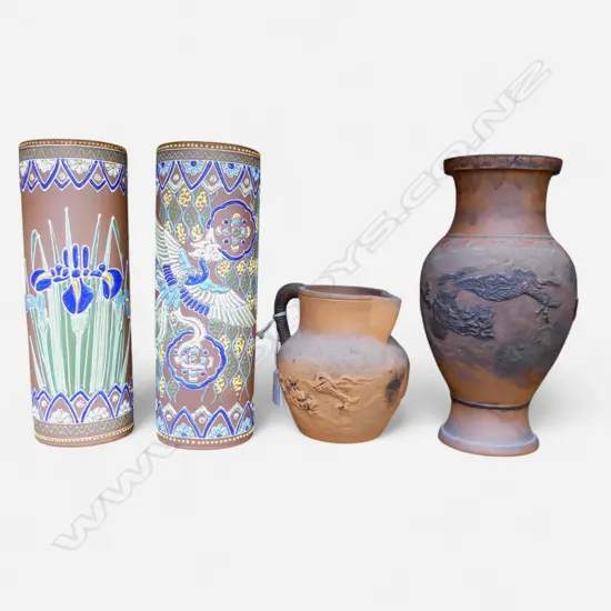 PR VINTAGE ORIENTAL TERRACOTTA VASES H240MM VASE & JUG