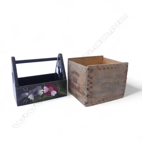   VINTAGE CEYLON TEA BOX + HAND PAINTED TOTE BOX