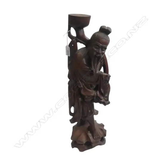 VINTAGE HARDWOOD CARVED CHINESE FIGURAL LAMPBASE H510MM