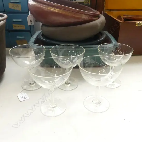 FIVE HOLLOW STEM GLASSES