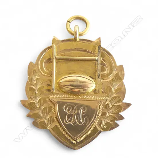 9ct GOLD EARLY 20thC RUGBY FOB MEDALLION 1 post absent 5.2gms