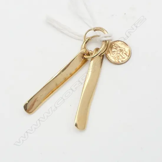 9ct ST CHRISTOPHER CHARM, 0.87gms + 925 SILVER GILT EARRINGS