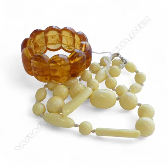 FAUX AMBER BRACELET & BEAD NECKLACE