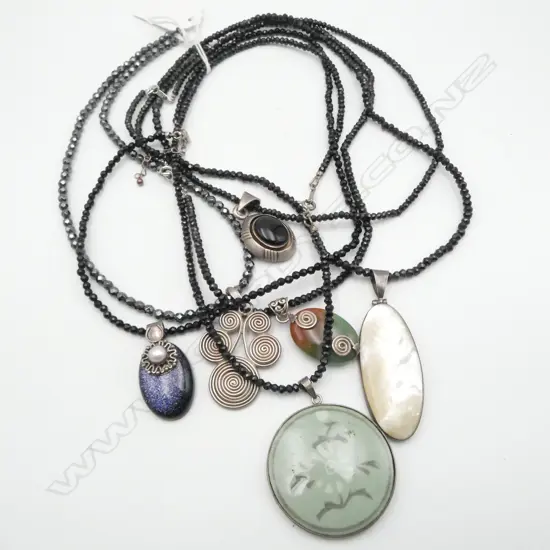 6 NECKLACES w SILVER BACKED PENDANTS