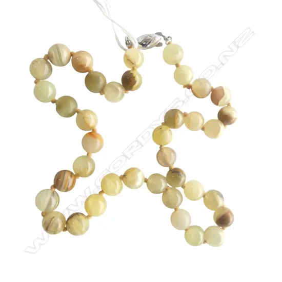 BANDED ONYX AGATE BEADED NECKLACE w. STG SILVER CLASP L.460mm