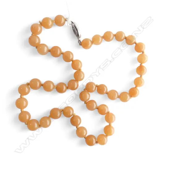 VINTAGE ORANGE AVENTURINE BEADED NECKLACE w. STG SILVER CLASP L.450mm
