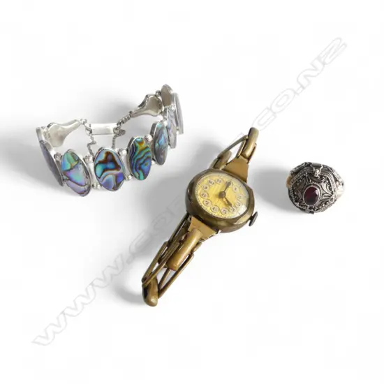 SILVER RING & BRACELET w. VINTAGE TRENCH WATCH