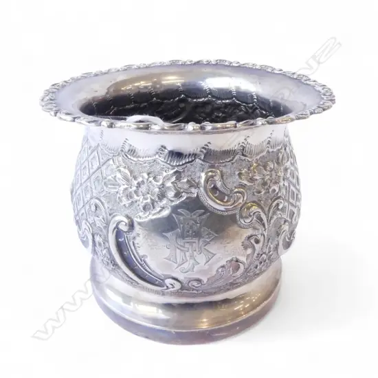 STG SILVER WINE COASTER, BIRMINGHAM 1901, 360gms including wooden base H.120mm
