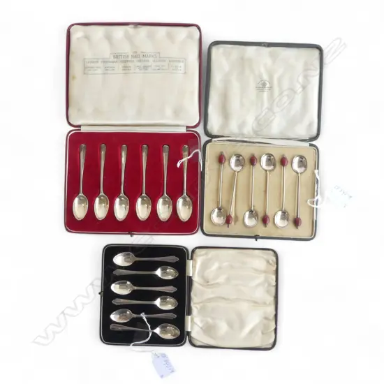 THREE SETS 6 STERLING TEASPOONS, ONE SET ‘COFFEE BEAN’,  TOTAL WEIGHT 193gms