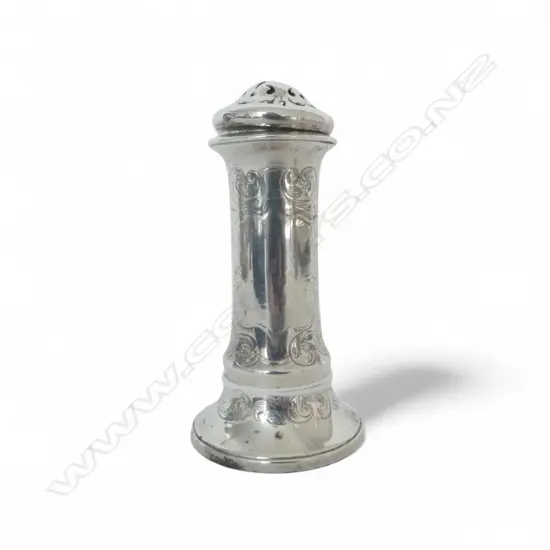 SILVER PEPPERETTE scroll engraved tapered form Chester 1900 56.8gms 