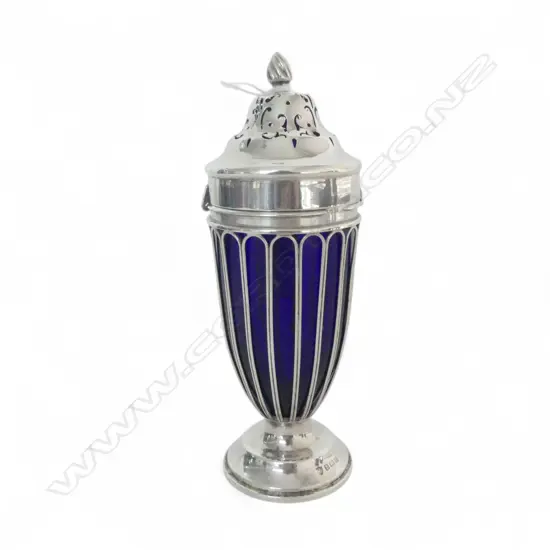 STG SILVER SUGAR SIFTER w. BLUE GLASS LINER H.170mm 150gms