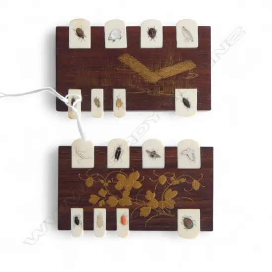 2 JAPANESE MEIJI PERIOD SHIBAYAMA BEZIQUE GAME MARKERS 90x60x10mm
