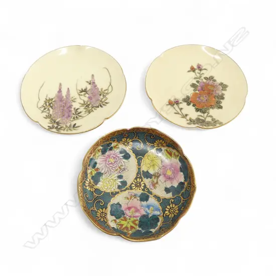 3 SATSUMA PIN DISHES Dia.100mm