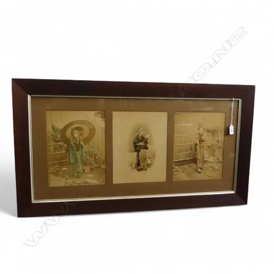 FRAMED CHINESE SEPIA PHOTOGRAPH TRYPTICH 755x360mm