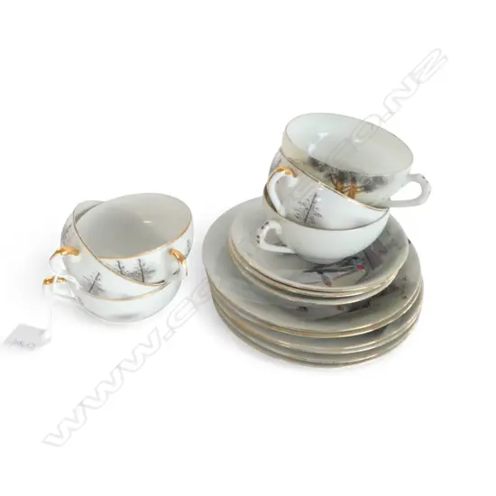 15 PCE JAPANESE TEA SET; 6 CUPS, 3 SAUCERS, 6 PLATES