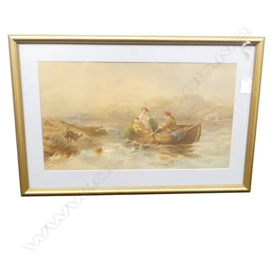 VICT W/C CHILDREN IN DINGY WITH DOGS AT BEACH  H240 L430MM