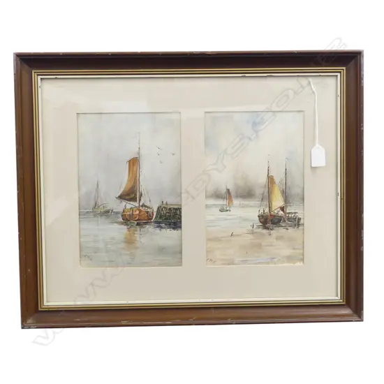 ANTIQUE DOUBLE W/C DUTCH FISHING BOATS H260 L380MM