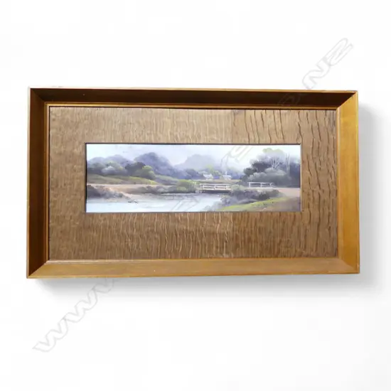 OIL ON BOARD RIVER CROSSING SIGNED CHAS YOUNG H90 W180MM