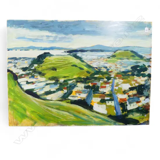 JOHN HORNER ACRYLIC PAINTING AUCKLAND SCENE includes Mt. Eden Mt. St. John & Remuera Rd. Signed & dated '97.1030 x 745mm