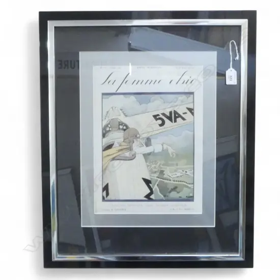 1928 ART DECO PERIOD FRENCH 'REVUE MENSUELLE' magazine cover ILLUSTRATION 'La femme chic' in quality frame. 600 x 500mm