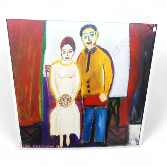 LEE FELTHAM,THE COUPLE, ACRYLIC ON BOARD, FRAMED,1150 X 1150 MM, provenance below