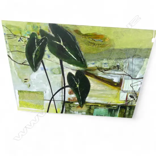 KELLY DRIVER, MIXED MEDIA ON CANVAS, WAKING UP IN NEW ZEALAND, DATED '07, 910x1220mm