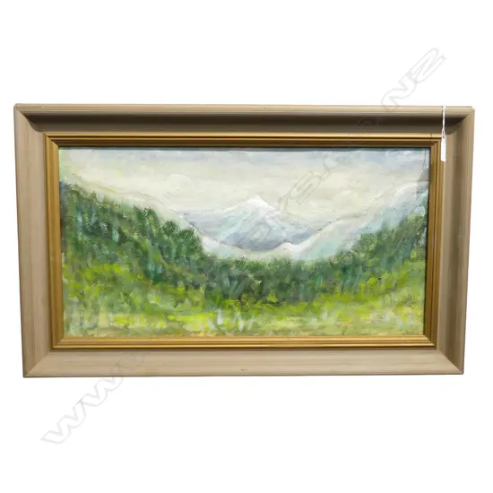 OIL ON BOARD SUN RISE SOUTHERN ALPS C F EMERY H225 L620MM