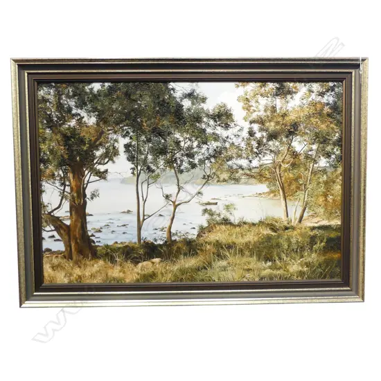 JUDITH MORETON 'WAIHERERE BAY COROMANDEL '82 OIL ON BOARD 585x885mm