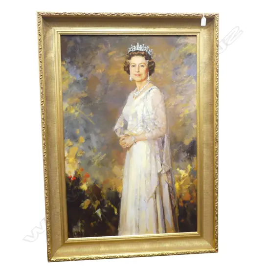 GILT FRAMED DIGITAL PRINT 'PORTRAIT HM QUEEN ELIZABETH II' by RICARDO MACCARRON, ROSENSTIELS FINE PRINTS, 900 x 600MM
