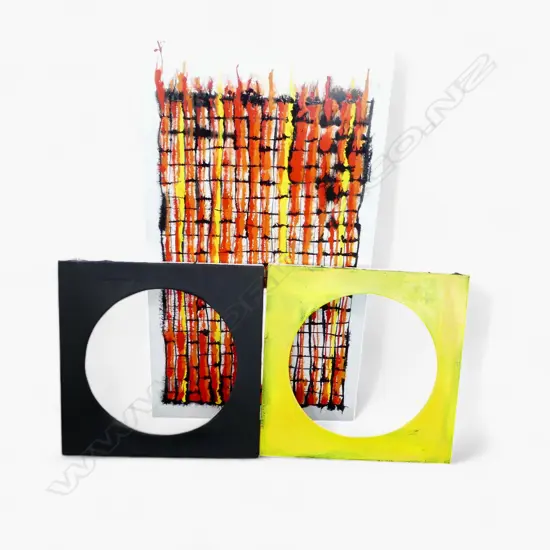 DIPTYCH 'ROUTES, WAIAU' by GILL GATFORD 500x500mm + UNTITLED WORK SIGNED L.L. PERRY 2002 1000x580mm