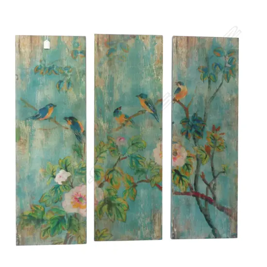 TRIPTYCH; FLORAL & BIRDS PRINT ON BOARD 900x300mm each, faults