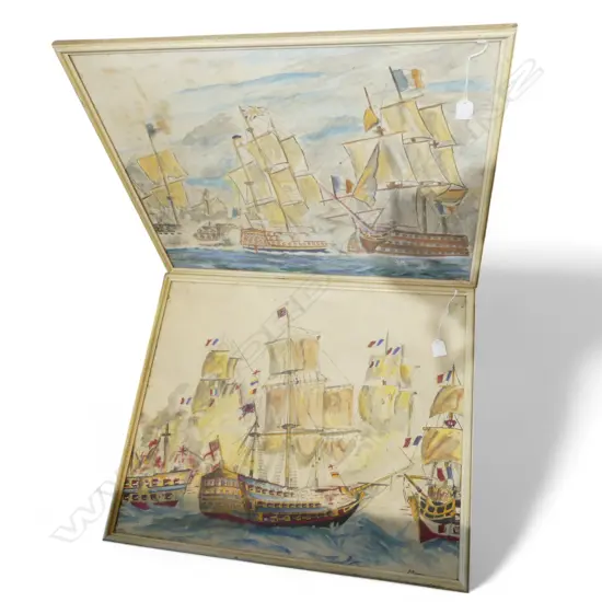 PR OF FRAMED W/CSS NAPOLIONIC SEA BATTLE SCENES SIGNED PURCELL H540 W630MM
