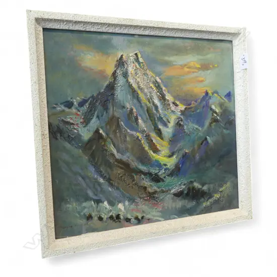 RANDOLPH BEZZANT HOLMES (UK 1888-1973) KARAKORAM MOUNTAINS, ACRYLIC ON BOARD 1947 390x415mm