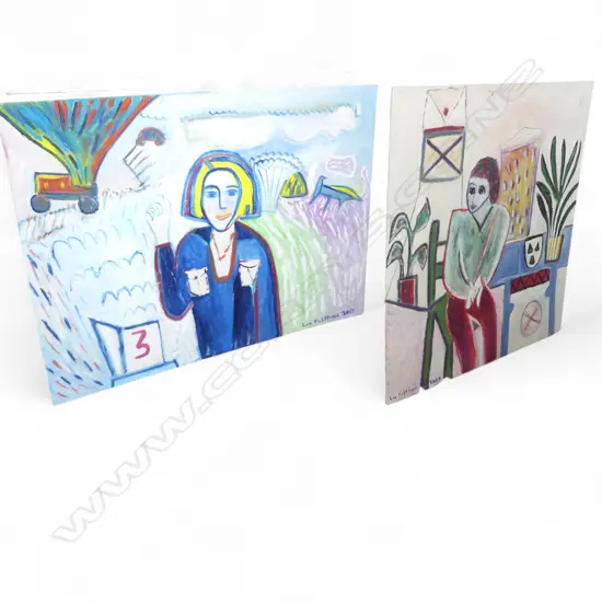 LEE FELTHAM, TRACTOR & PORTRAIT , ACRYLIC ON BOARD x 2 ,LGST 960 X 1060MM provenance below