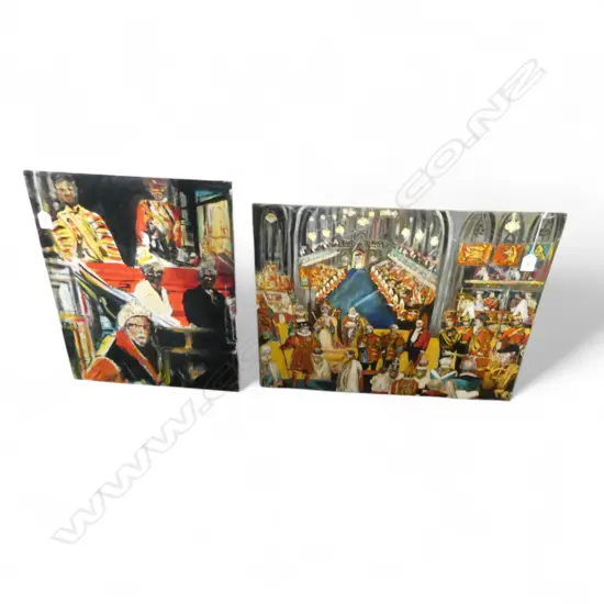 2 OILS ON BOARD 1 SIGNED PURCELL THE CORONATION  H460 W560  SELF PORTRAIT H510 W390MM