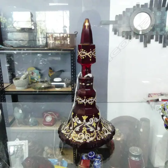 ANTIQUE RUBY GLASS SCENT BOTTLE H.210mm