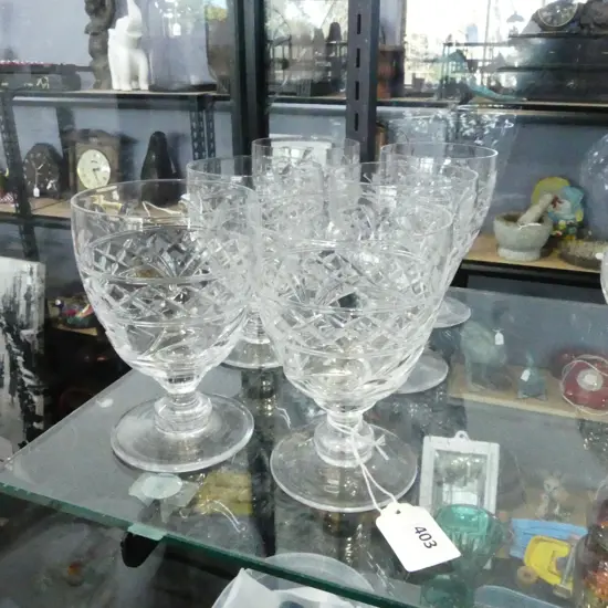 6 STUART CUT CRYSTAL GOBLETS H.125mm