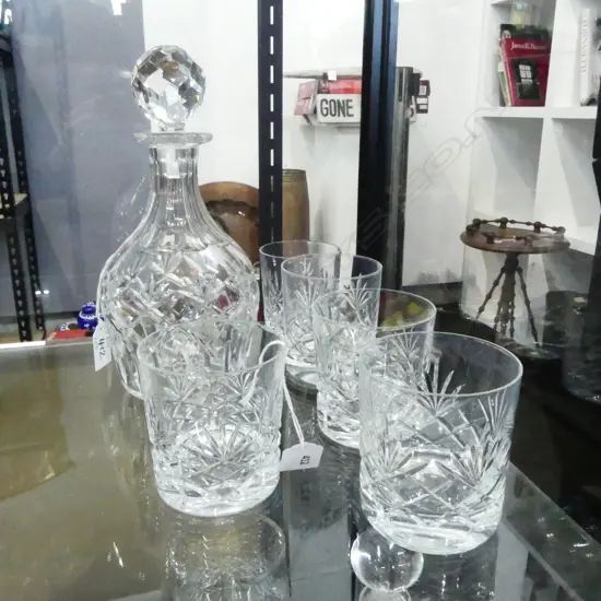 CRYSTAL DECANTER & FIVE CRYSTAL WHISKEY GLASSES