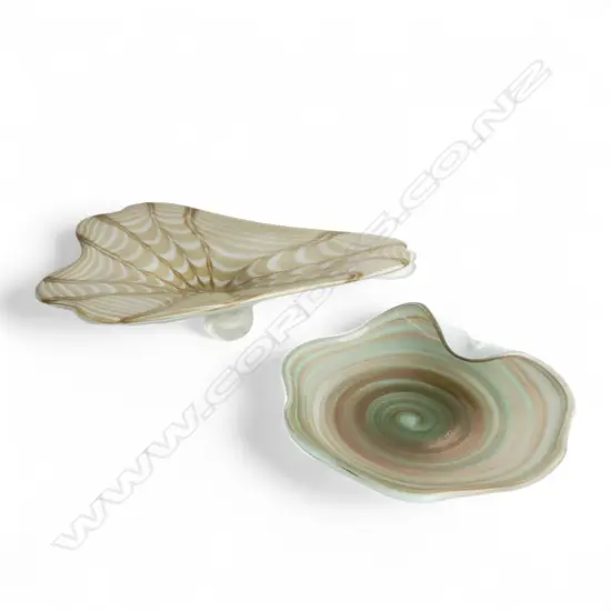 2 GOLD MURANO BOWLS, LARGER w. HAIRLINES W.400mm