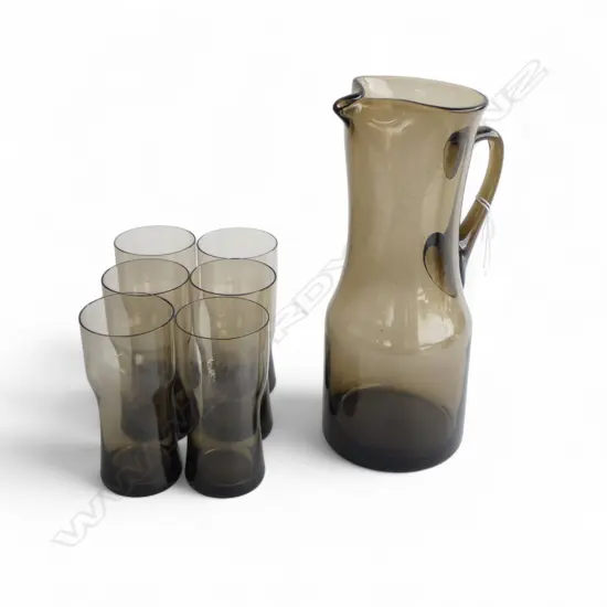 RETRO WHITEFRIARS GLASS WATERJUG H280MM & 6 MATCHING GLASSES H140MM