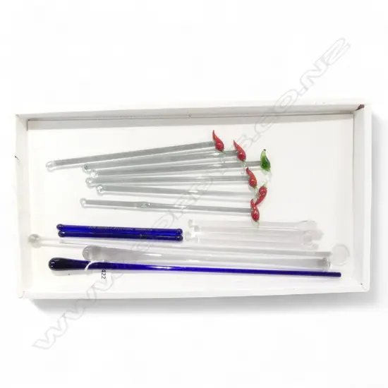 COLLECTION OF 15 HAND BLOWN GLASS SWIVAL STICKS L340 LONGEST 160MM SHORTEST