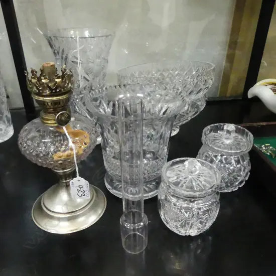 6 PCES CUT CRYSTAL H.220mm + KERO LAMP H.400mm