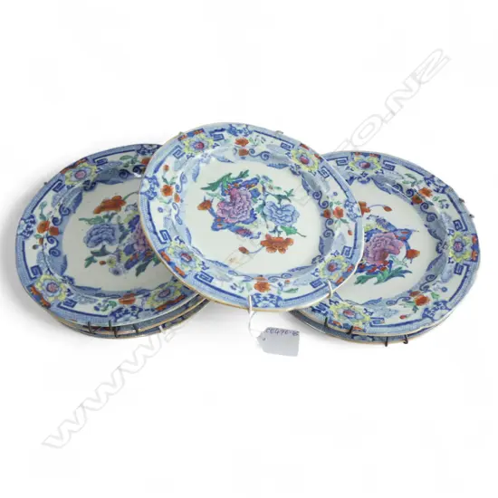 6 VICTORIAN MASONS IRONSTONE PLATES Dia.210mm one repaired