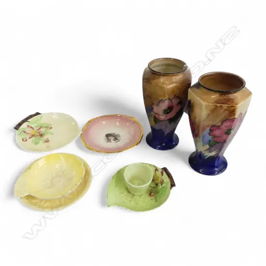 PR TUNSTALL VASES H.170mm, 5 PCES CARLTON WARE + CROWN LYNN DISH