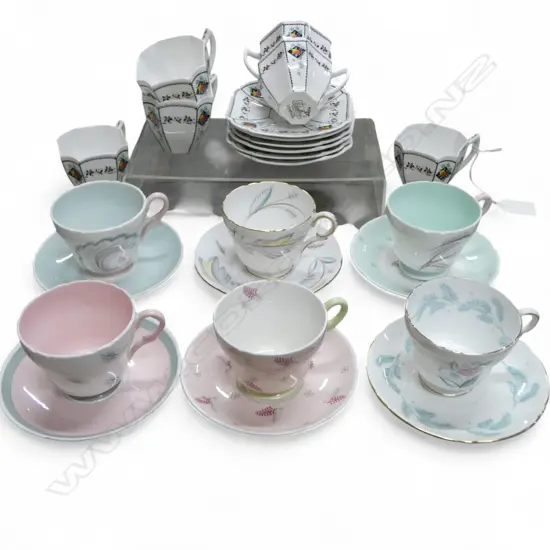 SET OF 6 DECO SHELLEY COFFEE C/S & 6 MISS MATCHED SHELLEY COFFEE C/SS