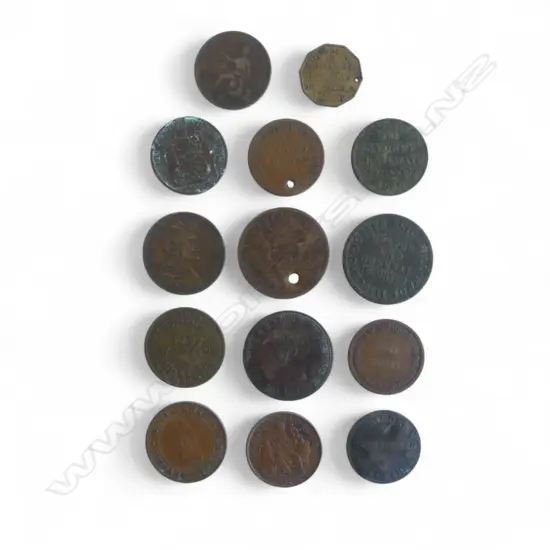 14 19thC / OLD SHOP TOKENS, MOSTLY TASMANIA